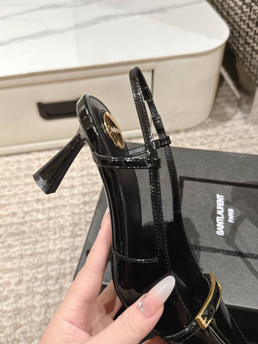 HIGH HEEL 7 CM SLINGBACK IN BLACK PATENT CALFSKIN