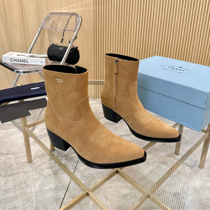 PRADA ANKLE BOOTS IN TAN BROWN SUEDE