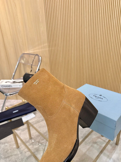 PRADA ANKLE BOOTS IN TAN BROWN SUEDE