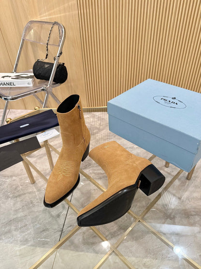 PRADA ANKLE BOOTS IN TAN BROWN SUEDE