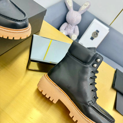 PRADA LACE-UP ANKLE BOOTS IN BLACK CALFSKIN
