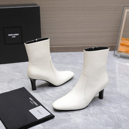 YSL 25S ANKLE BOOTS 70 MM IN WHITE LAMBSKIN