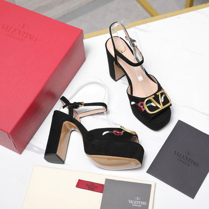 VALENTINO 25S GARAVANI VLOGO SIGNATURE HIGH-HEEL SANDALS 110 MM IN BLACK SUEDE