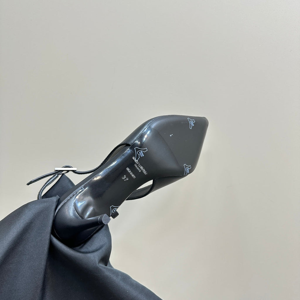 SL TRAPEZE SLINGBACK PUMP BLACK CALFSKIN