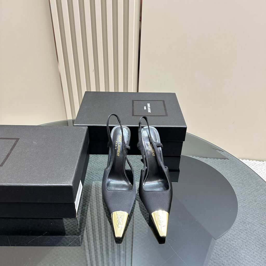 SL JEANNE SLINGBACK PUMPS BLACK SATIN