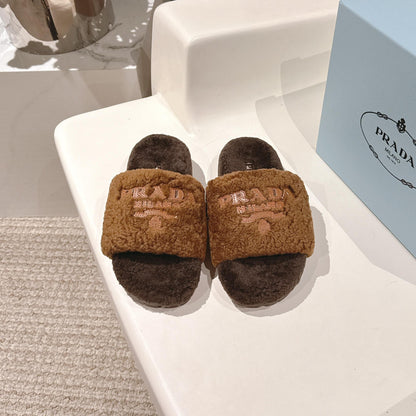 PRADA 25S FLAT MULES IN RK BROWN RABBIT FUR