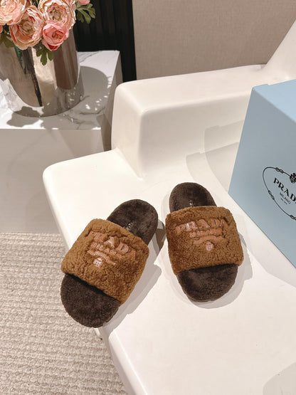 PRADA 25S FLAT MULES IN RK BROWN RABBIT FUR