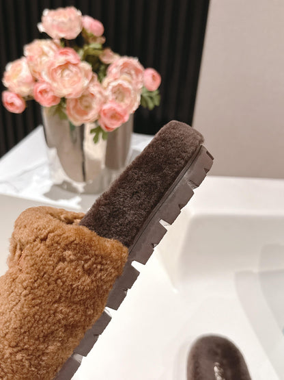 PRADA 25S FLAT MULES IN RK BROWN RABBIT FUR