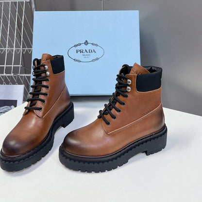 PRADA LACE-UP BOOTS OMBRE CARAMEL CALFSKIN