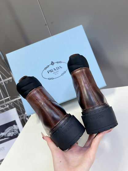 PRADA LACE-UP BOOTS OMBRE CHOCOLATE CALFSKIN