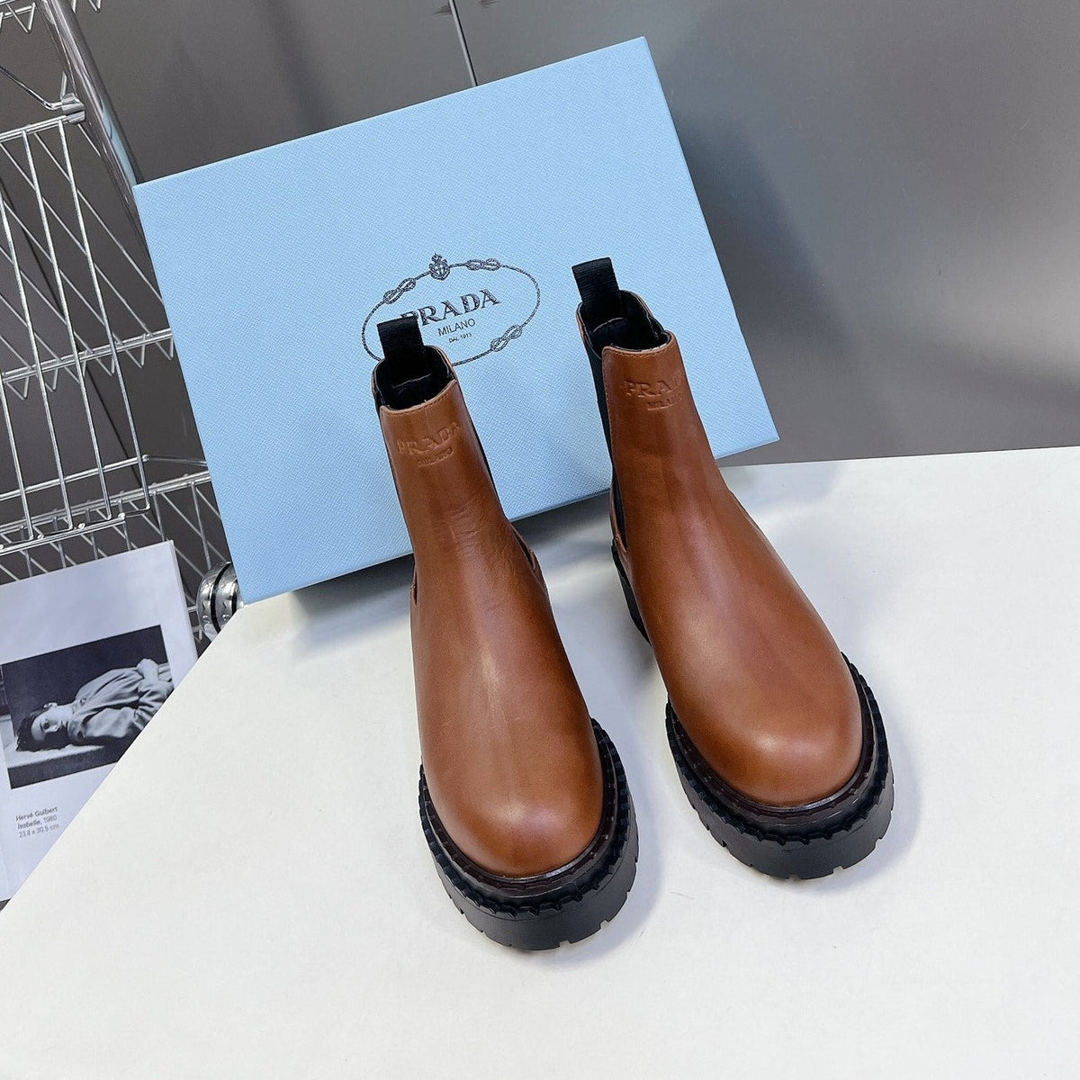 PRADA CHELSEA BOOTS CARAMEL CALFSKIN