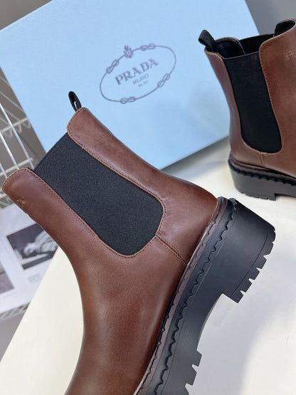 PRADA CHELSEA BOOTS CHOCOLATE CALFSKIN