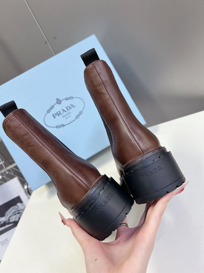 PRADA CHELSEA BOOTS CHOCOLATE CALFSKIN