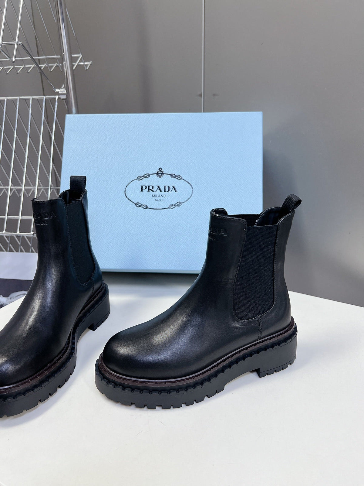 PRADA CHELSEA BOOTS BLACK CALFSKIN