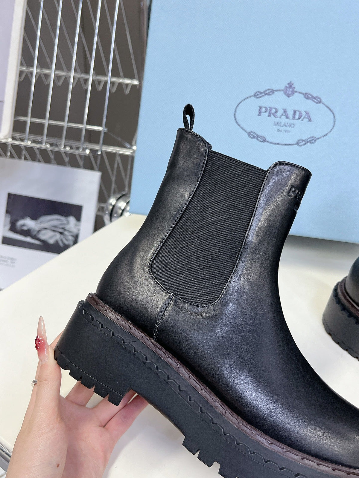 PRADA CHELSEA BOOTS BLACK CALFSKIN