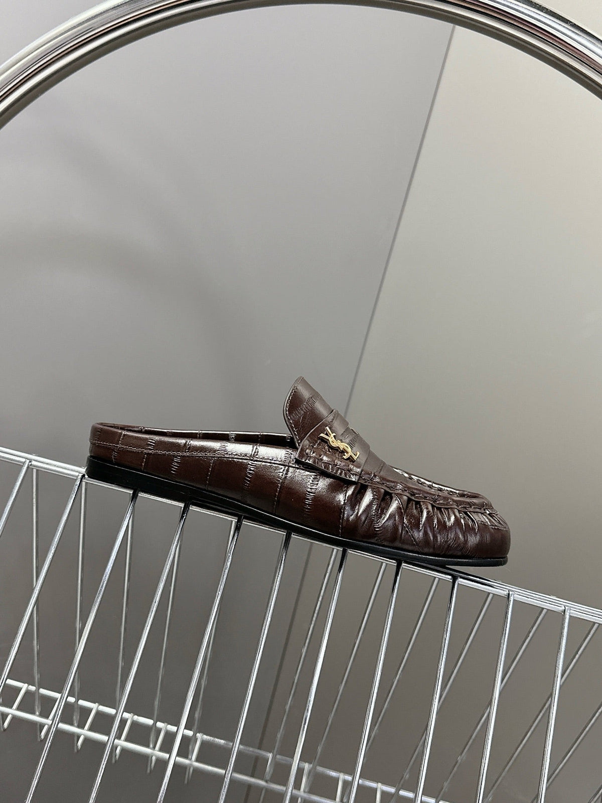 YSL 25S LOAFER MULE IN DARK BROWN CALFSKIN