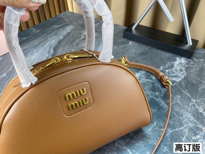 MIU MIU HALF - MOON BAG 23 IN CARAMEL BROWN CALFSKIN