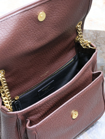 SAINT LAURENT NIKI MEDIUM 28 IN CHESTNUT BROWN ELEPHANT PATTERN LAMBSKIN GOLD HARDWARE