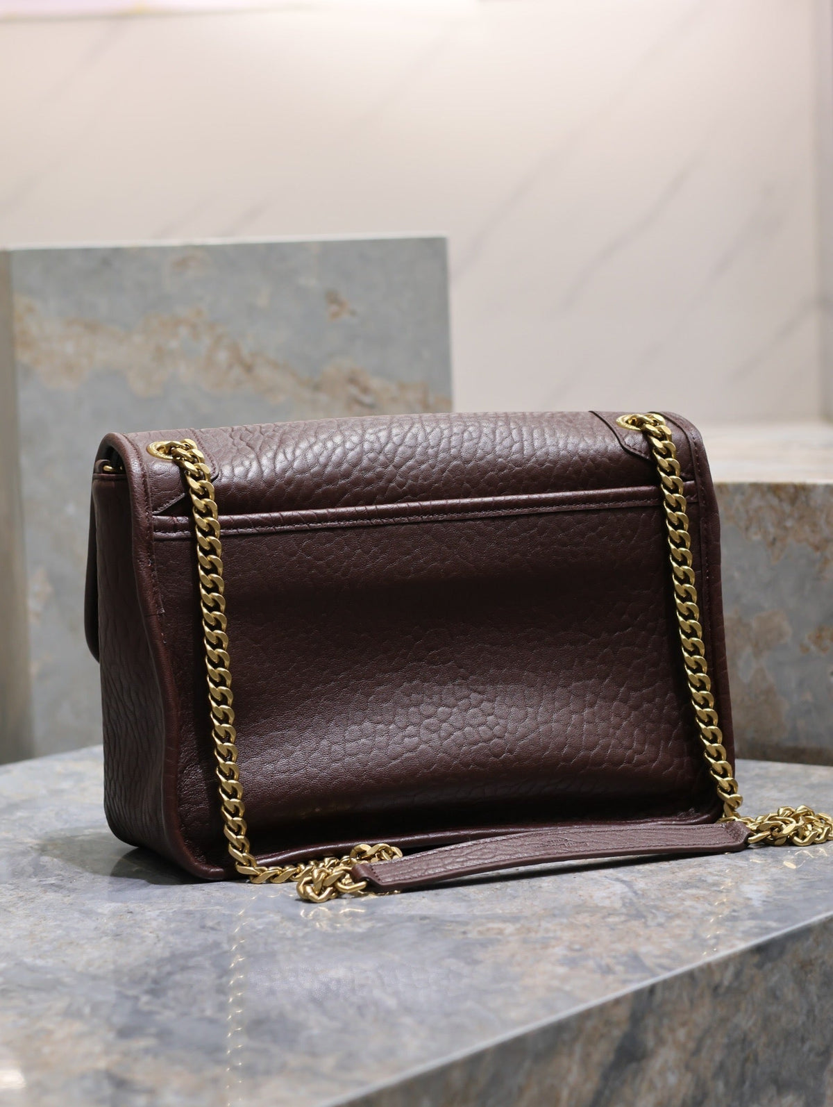 SAINT LAURENT NIKI MEDIUM 28 IN CHESTNUT BROWN ELEPHANT PATTERN LAMBSKIN GOLD HARDWARE