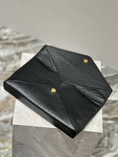 SAINT LAURENT ENVELOPE CLUTCH 29 IN BLACK LAMBSKIN COPPER LOGO