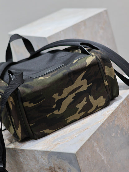 SAINT LAURENT CITY MULTI-POCKET BACKPACK 42 IN CAMOUFLAGE PATTERN NYLON AND BLACK CALFSKIN