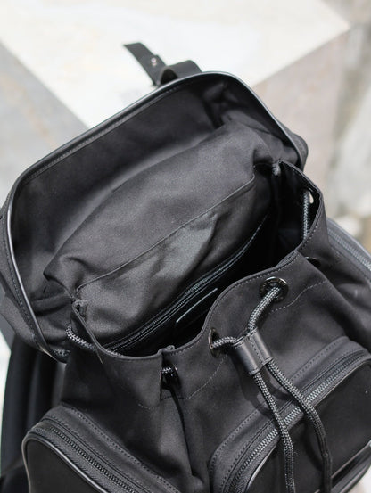 SAINT LAURENT CITY MULTI-POCKET BACKPACK 42 IN BLACK NYLON AND SMOOTH CALFSKIN