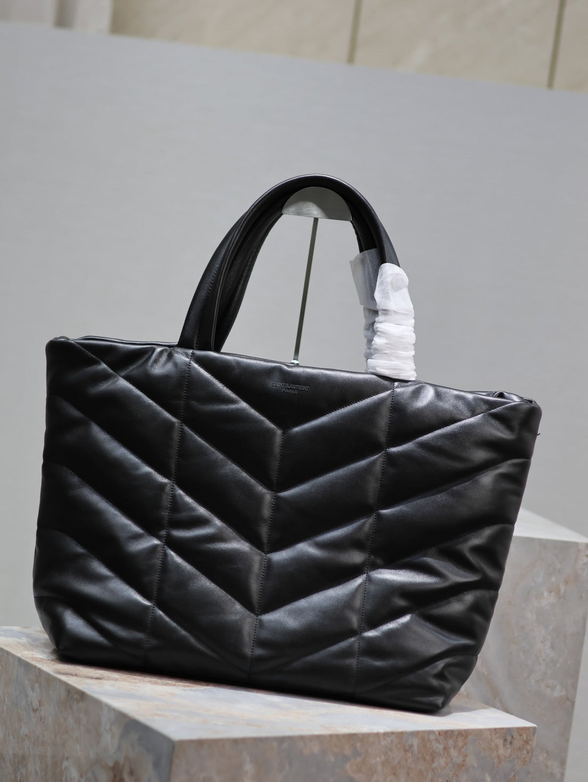 SAINT LAURENT PUFFER LARGE TOTE BAG 57 IN BLACK NAPA LAMBSKIN
