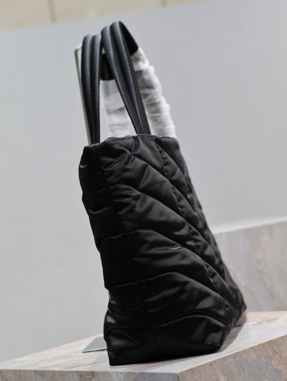 SAINT LAURENT PUFFER LARGE TOTE BAG 57 IN BLACK SILK