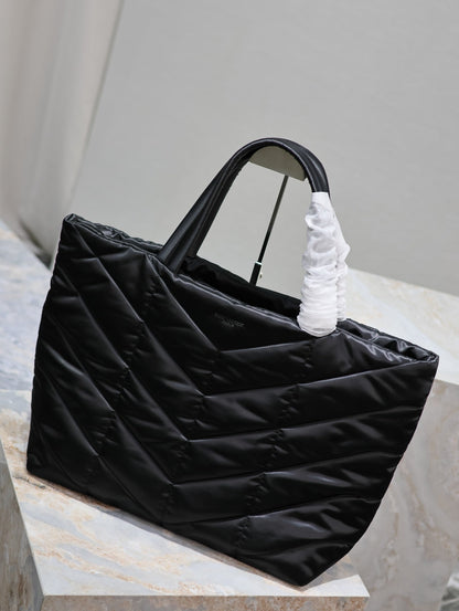 SAINT LAURENT PUFFER LARGE TOTE BAG 57 IN BLACK SILK