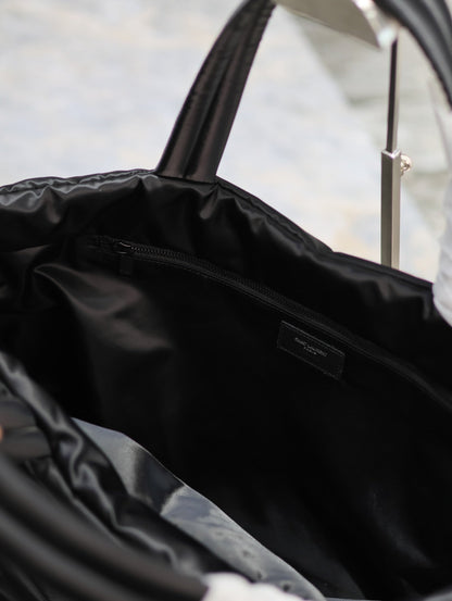 SAINT LAURENT PUFFER LARGE TOTE BAG 57 IN BLACK SILK