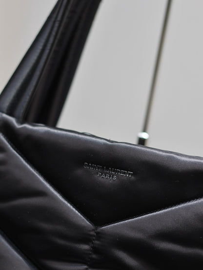 SAINT LAURENT PUFFER LARGE TOTE BAG 57 IN BLACK SILK