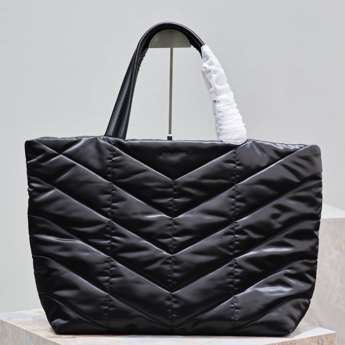 SAINT LAURENT PUFFER LARGE TOTE BAG 57 IN BLACK SILK