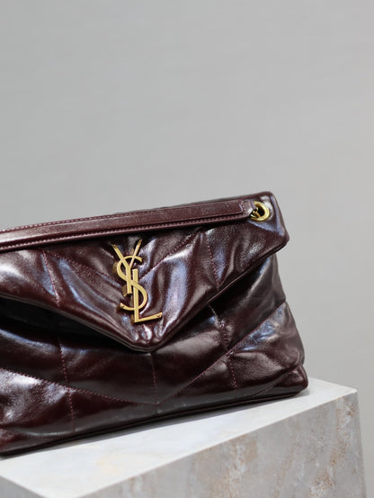 SAINT LAURENT YSL 25S LOULOU PUFFER MEDIUM 29 IN DARK BURGUNDY CALFSKIN