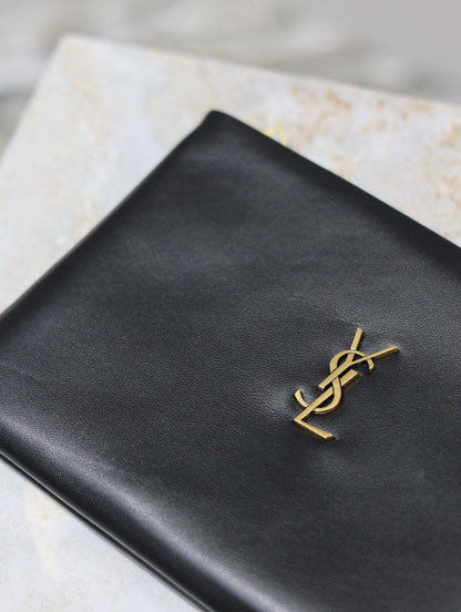 SAINT LAURENT CALYPSO SMALL POUCH 23 IN BLACK SMOOTH LAMBSKIN