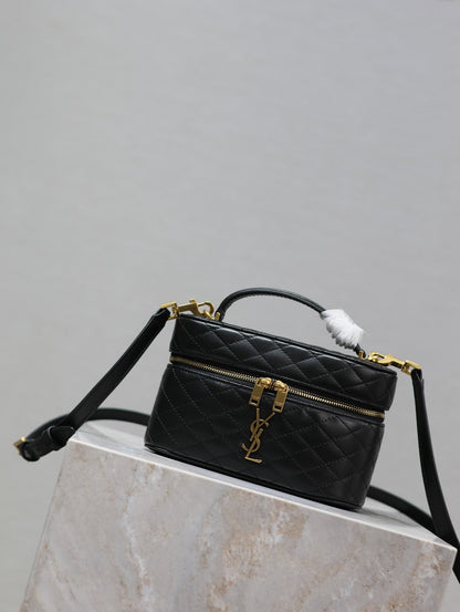 SAINT LAURENT GABY MINI VANITY 18 IN BLACK QUILTED LAMBSKIN GOLD HARDWARE