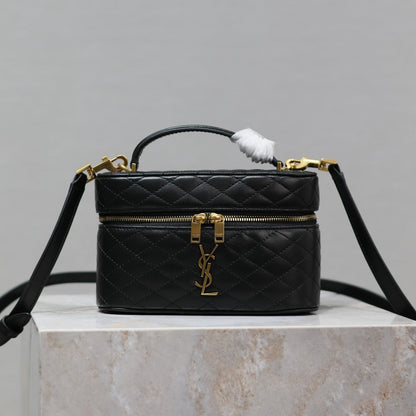 SAINT LAURENT GABY MINI VANITY 18 IN BLACK QUILTED LAMBSKIN GOLD HARDWARE