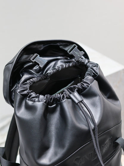SAINT LAURENT BACKPACK 45 IN BLACK CALFSKIN WITH EMBOSSED LOGO