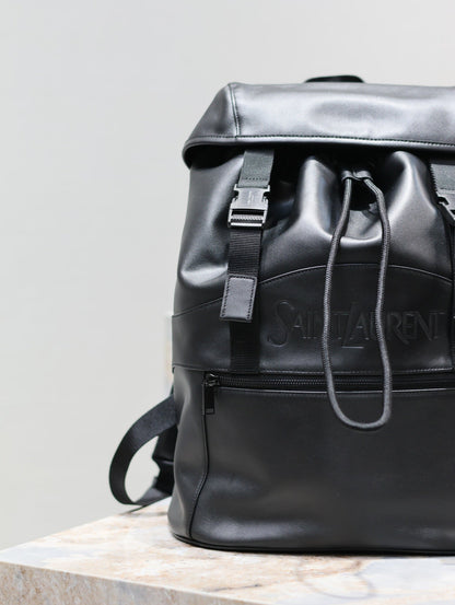 SAINT LAURENT BACKPACK 45 IN BLACK CALFSKIN WITH EMBOSSED LOGO