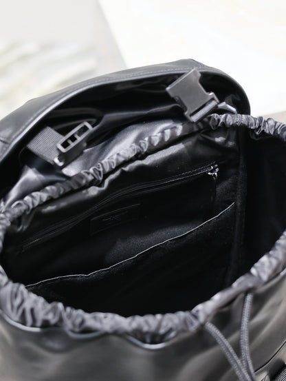 SAINT LAURENT BACKPACK 45 IN BLACK CALFSKIN WITH EMBOSSED LOGO