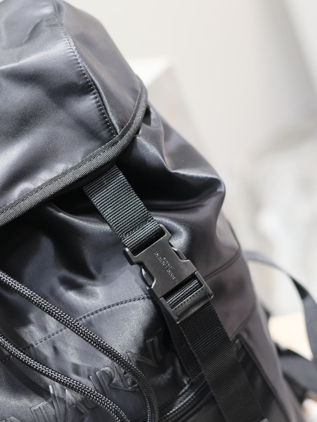 SAINT LAURENT WATERPROOF BACKPACK 45 IN BLACK NYLON WITH EMBOSSED LOGO