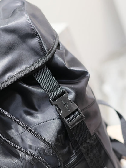 SAINT LAURENT WATERPROOF BACKPACK 45 IN BLACK NYLON WITH EMBOSSED LOGO