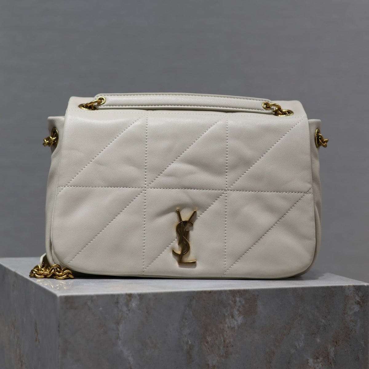 SAINT LAURENT JAMIE 4.3 SMALL BAG 25 IN WHITE LAMBSKIN GOLD HARDWARE