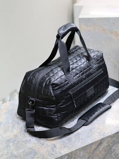 SAINT LAURENT TRAVEL TOTE BAG 50 IN BLACK PLAID NYLON