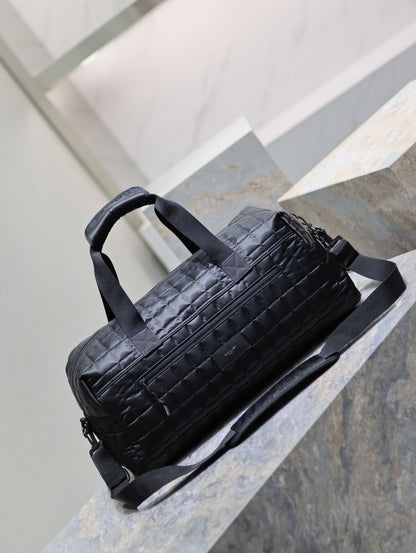 SAINT LAURENT TRAVEL TOTE BAG 50 IN BLACK PLAID NYLON