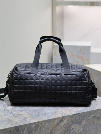 SAINT LAURENT TRAVEL TOTE BAG 50 IN BLACK PLAID NYLON