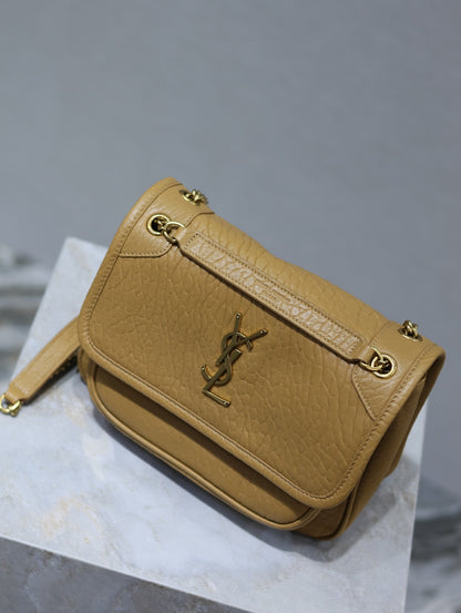 SAINT LAURENT NIKI BABY 22 IN DIJON YELLOW ELEPHANT PATTERN LAMBSKIN