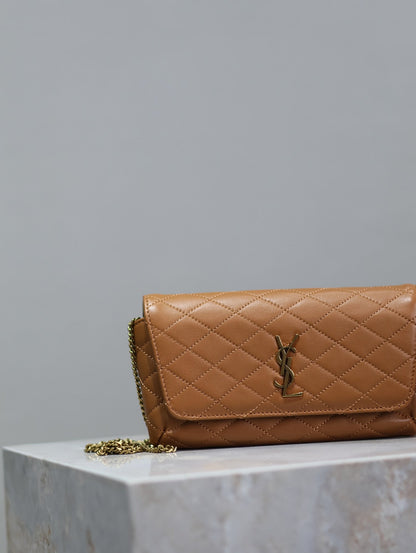 YSL 25S SAINT LAURENT GABY 19 IN FOX QUILTED CALFSKIN GOLD HARDWRE