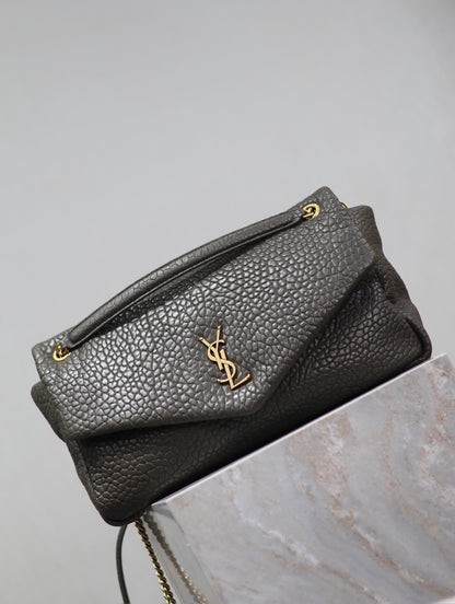 SAINT LAURENT YSL 25S CALYPSO BAG 38 IN ARMY GREEN GRAINED LAMBSKIN GOLD HARDWARE