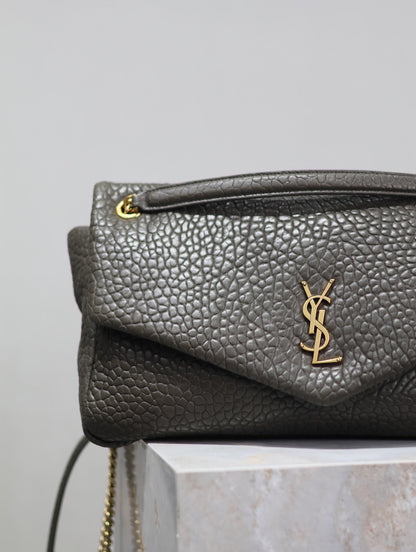 SAINT LAURENT YSL 25S CALYPSO BAG 38 IN ARMY GREEN GRAINED LAMBSKIN GOLD HARDWRE