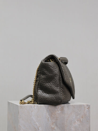 SAINT LAURENT YSL 25S CALYPSO BAG 38 IN ARMY GREEN GRAINED LAMBSKIN GOLD HARDWRE